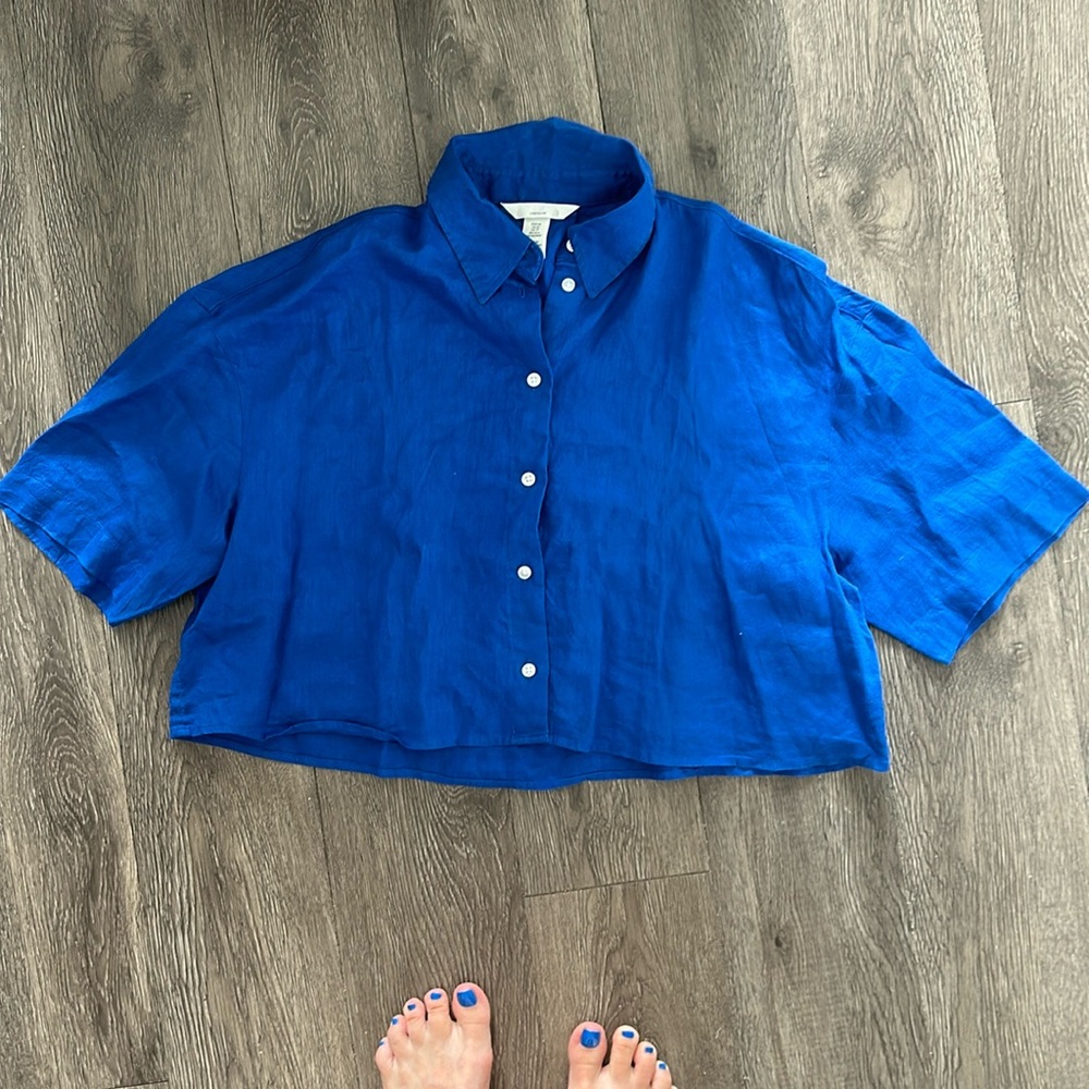 H&M linen crop shirt